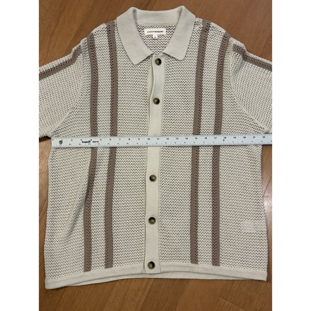 Lucky Brand Striped Crochet Cardigan Sweater Collared Button Short Sleeve Beach - Picture 12 of 16